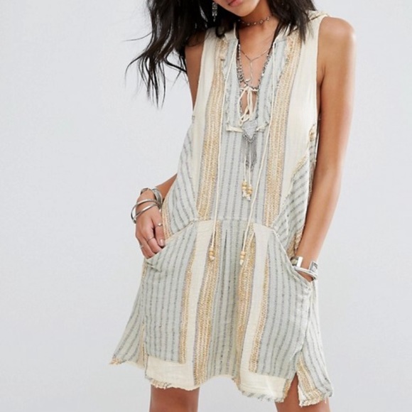 $108 Free People ALL RIGHT NOW Mini Sleeveless Hooded BOHO Dress Sz S XS - Picture 8 of 12